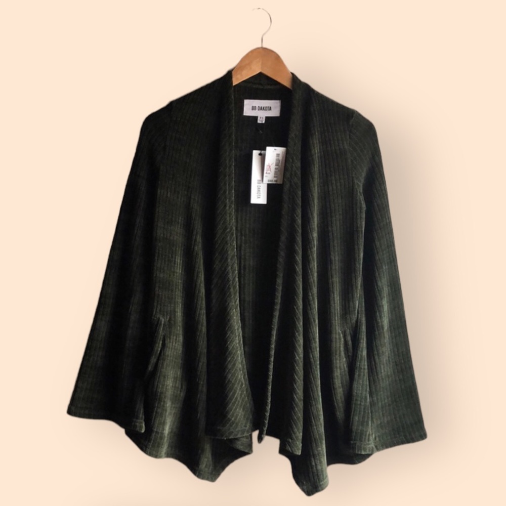 BB Dakota NWT Chenille Fortune Knit Waterfall Cardigan Sweater Forest Green XS